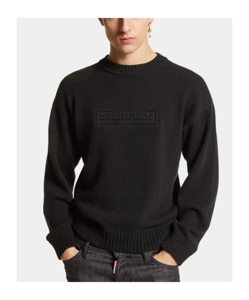 Logo Intarsia Knit Crewneck Pullover