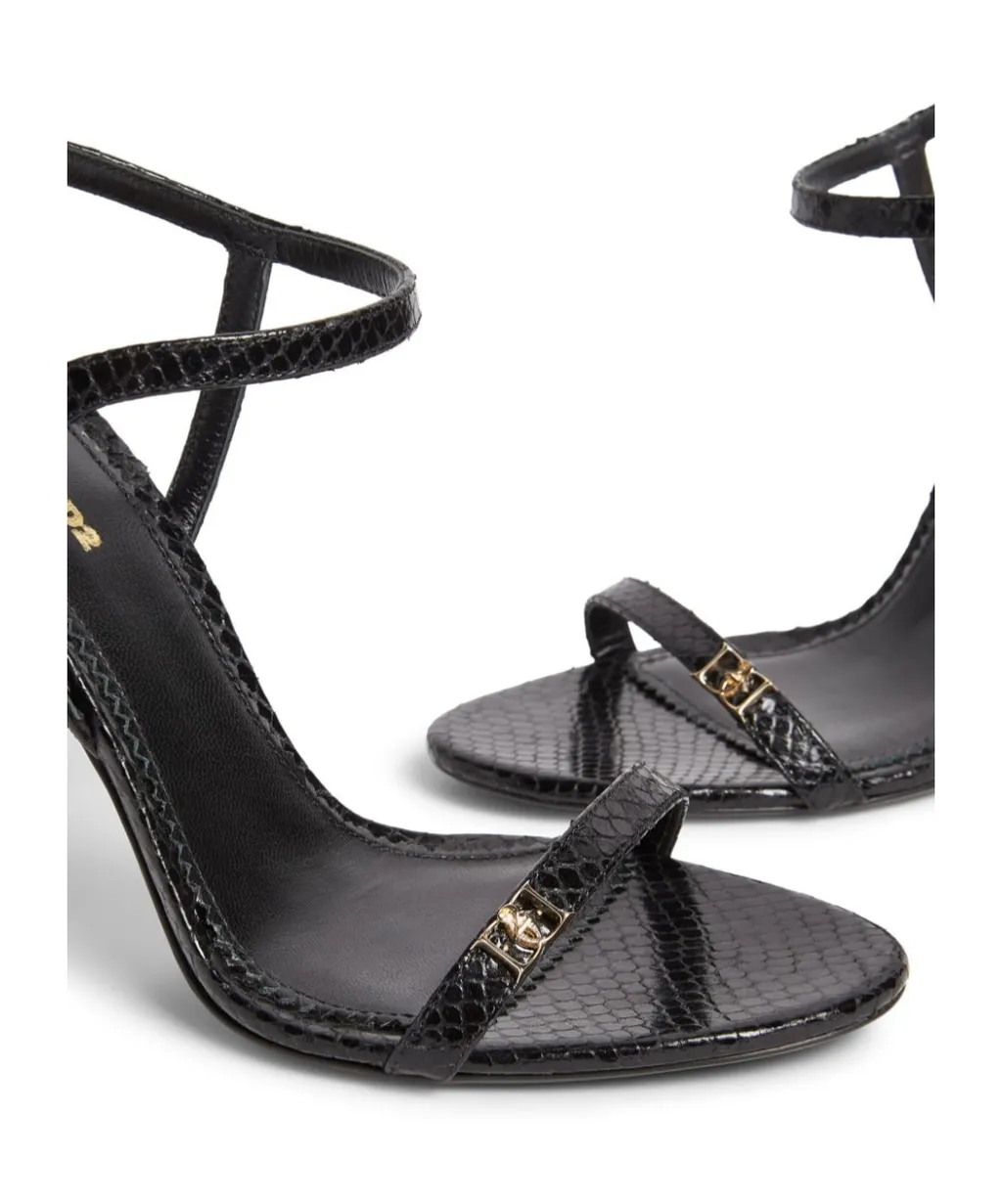 Metallic-Finish Printed Heeled Sandals