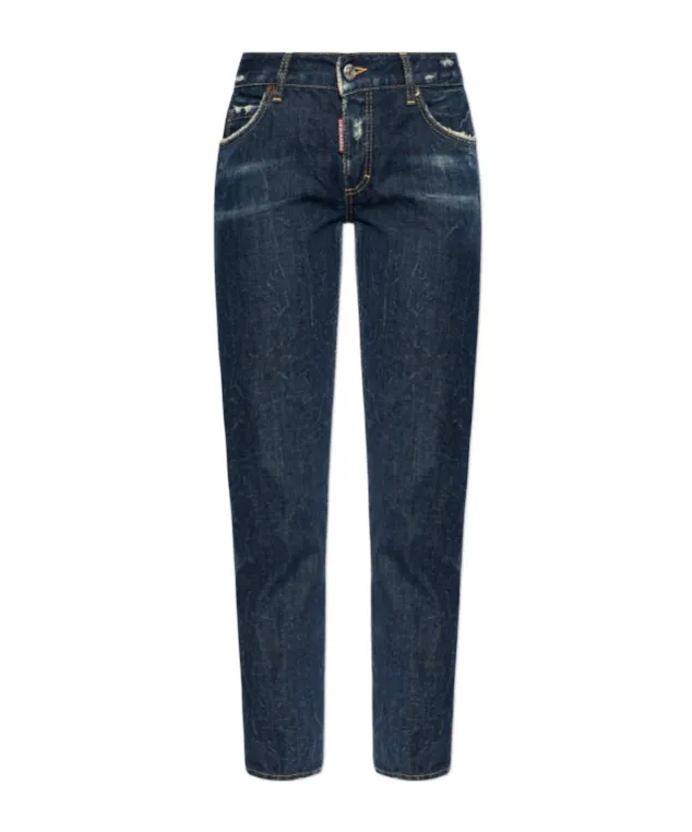 Dsquared2 Dark Crinkle Washed Medium Waist Jennifer Jeans