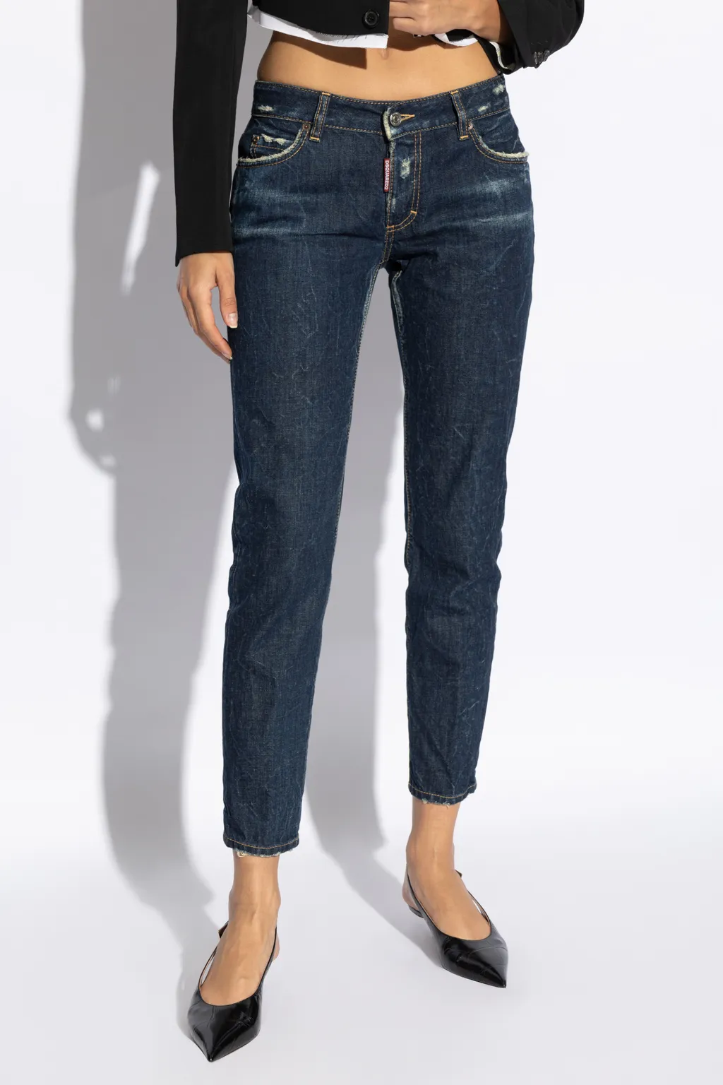 Dsquared2 Dark Crinkle Washed Medium Waist Jennifer Jeans