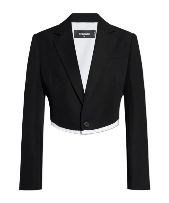 Single Breasted Raw-Edge Cropped Blazer