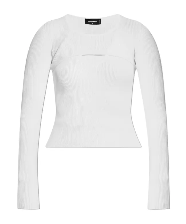 Cut-Out Ribbed-Knit Crewneck Top