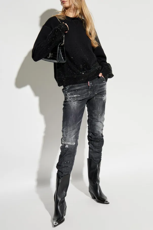 Rhinestone Embellished Crewneck Sweatshirt