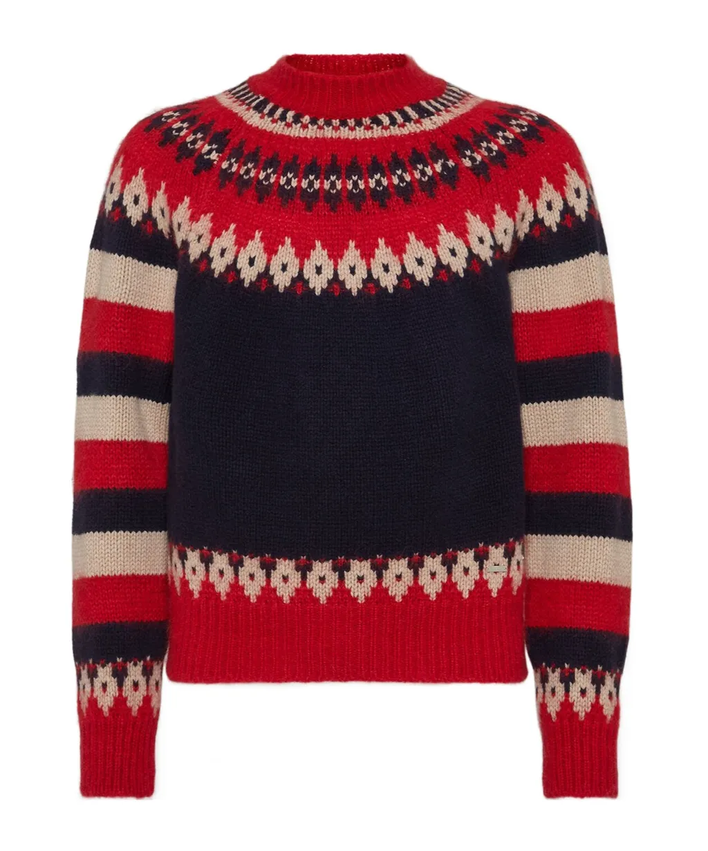 Pattern Intarsia-Knit Striped Jumper