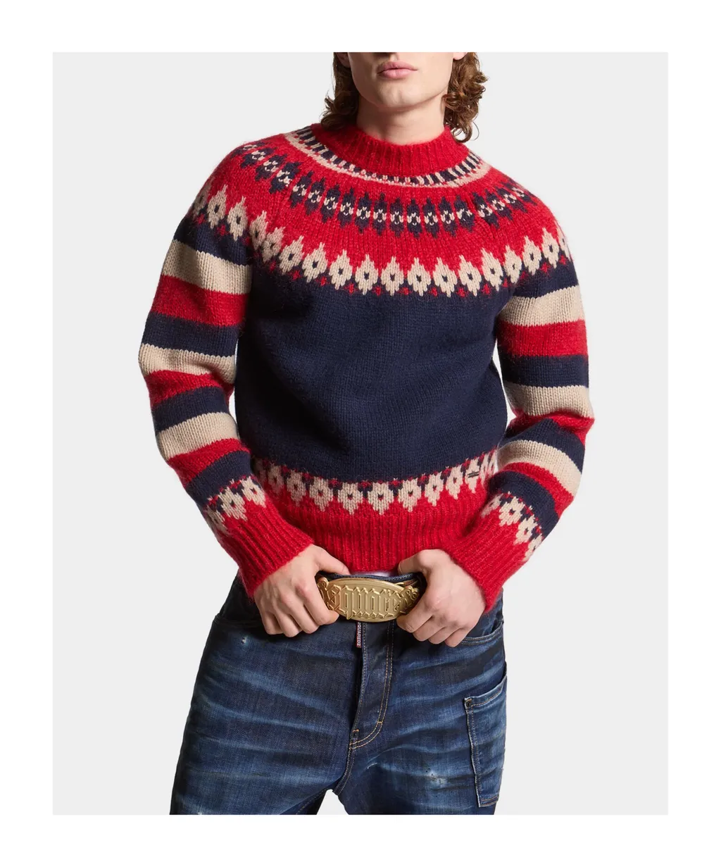 Pattern Intarsia-Knit Striped Jumper