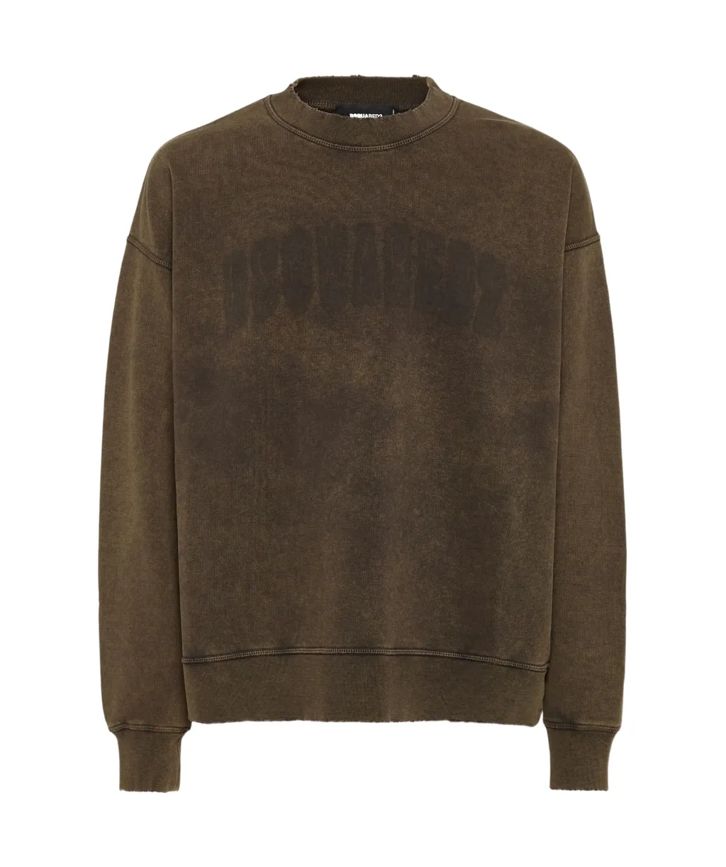 Logo Printed Crewneck Distressed Sweatshirt