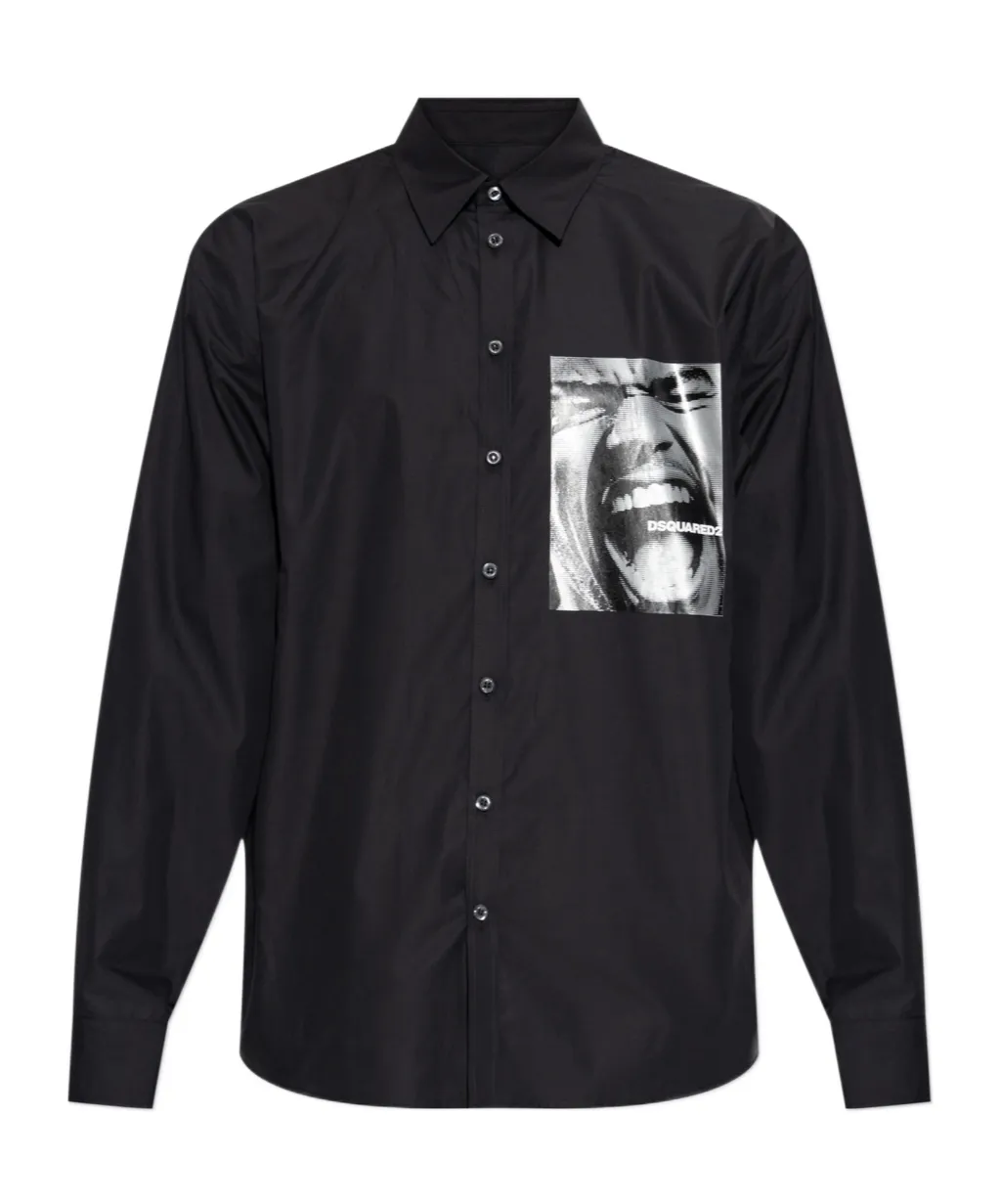 Long Sleeved Graphic-Stamp Shirt