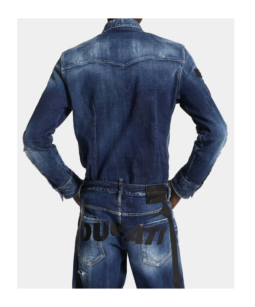 X Ducati Denim Fashion Distressed Western Shirt