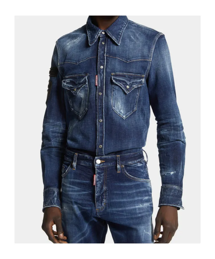 X Ducati Denim Fashion Distressed Western Shirt
