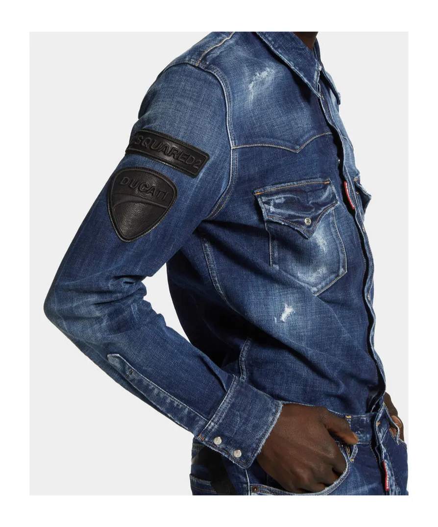 X Ducati Denim Fashion Distressed Western Shirt