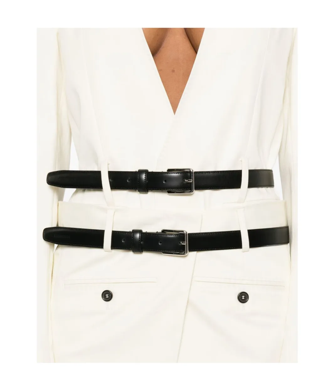 Belted Buttoned V-Neck Coat