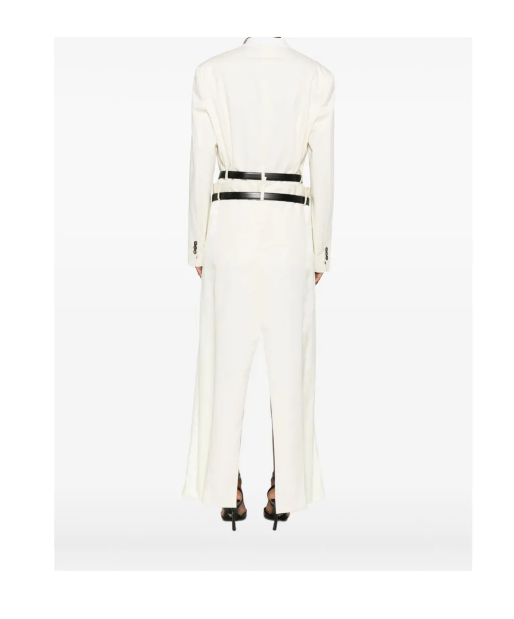 Belted Buttoned V-Neck Coat