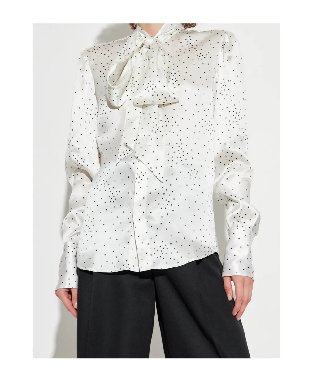 Tie Front Star Printed Satin Shirt