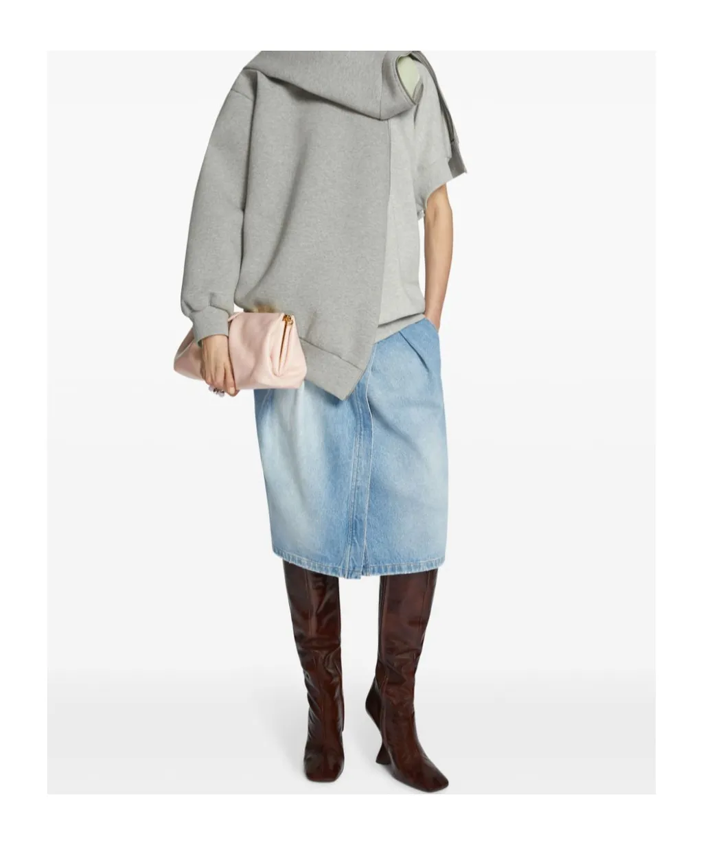 Mid-Length Denim Skirt With Pleated Details
