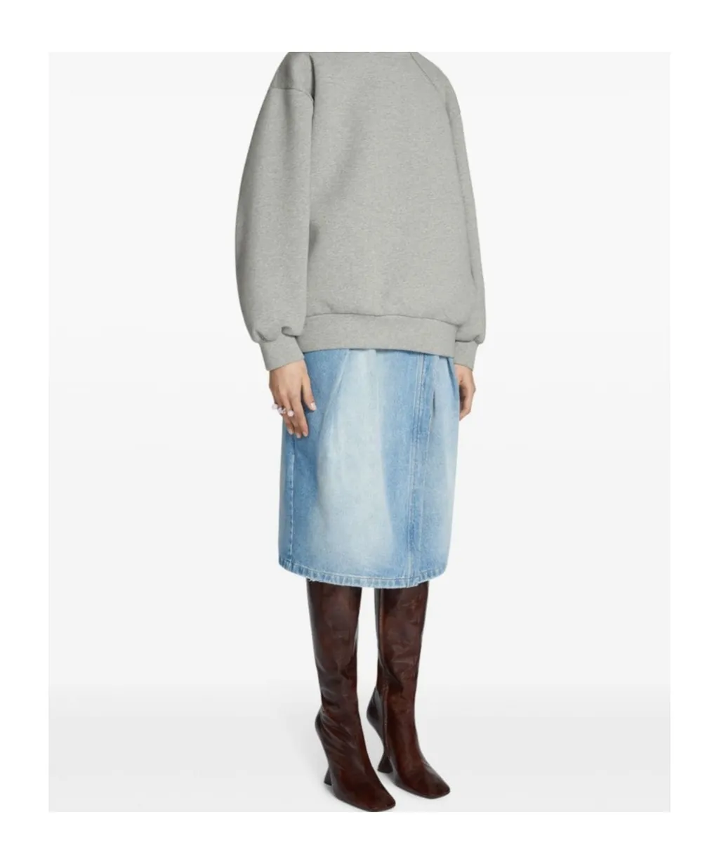 Mid-Length Denim Skirt With Pleated Details
