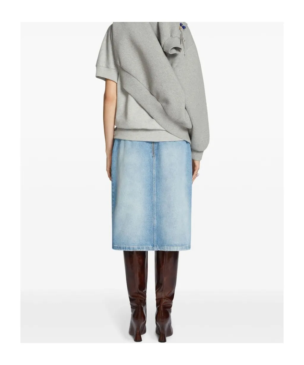Mid-Length Denim Skirt With Pleated Details
