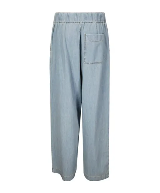 Wide Leg Pleated Denim Trousers