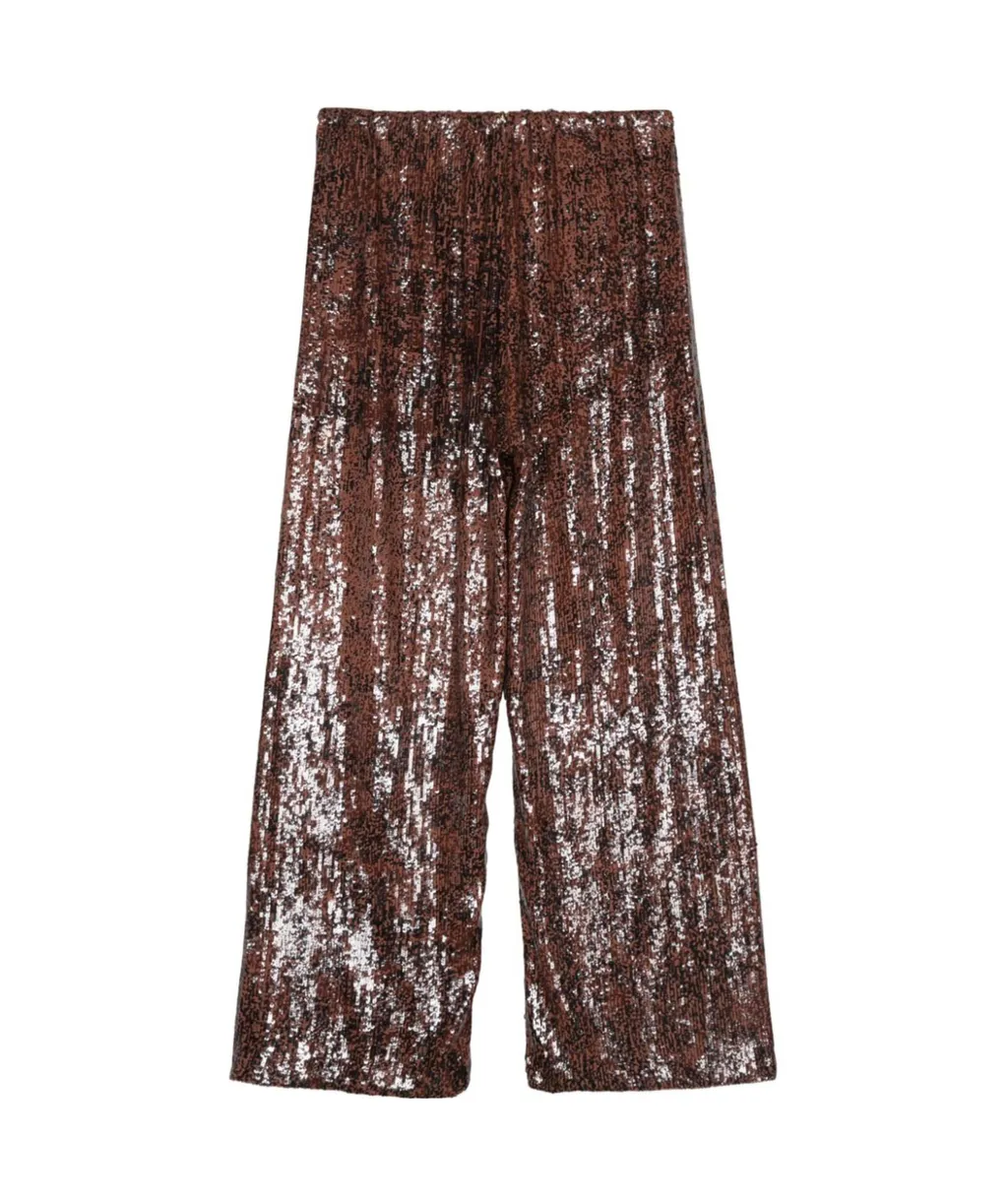 Wide-Leg Sequin Embellished Trousers