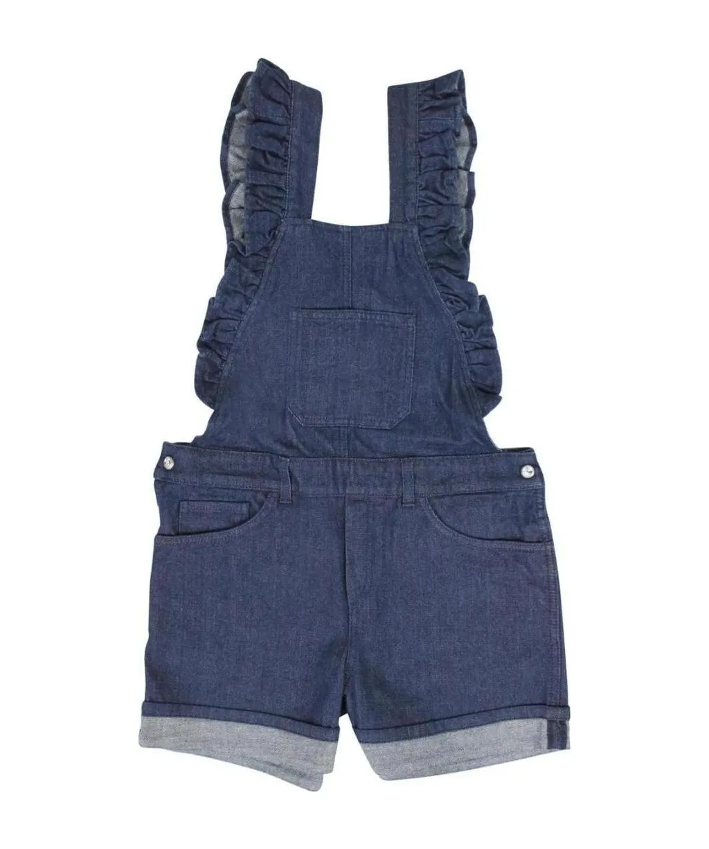 Denim Ruffle Strap Short Overalls
