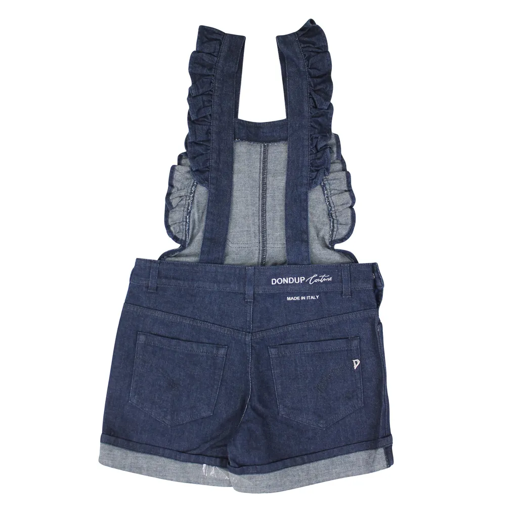 Denim Ruffle Strap Short Overalls