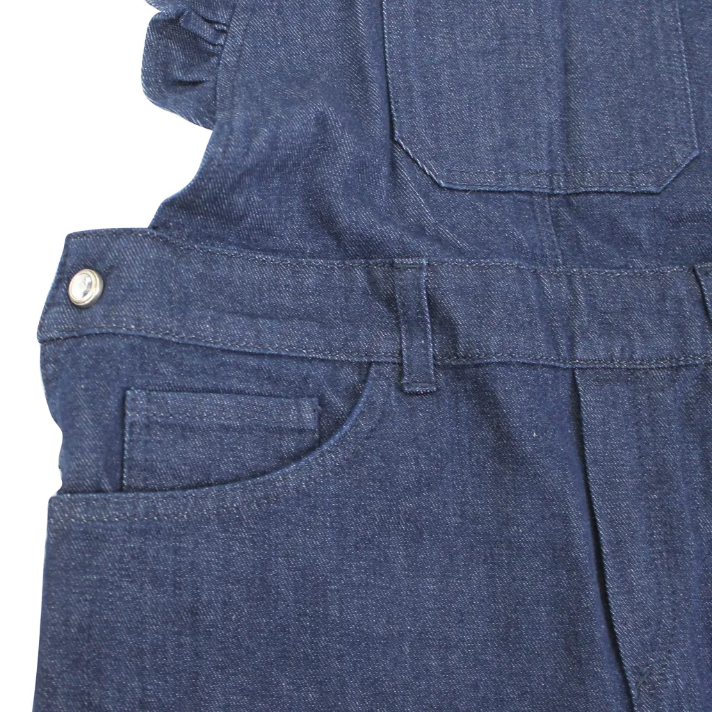 Denim Ruffle Strap Short Overalls