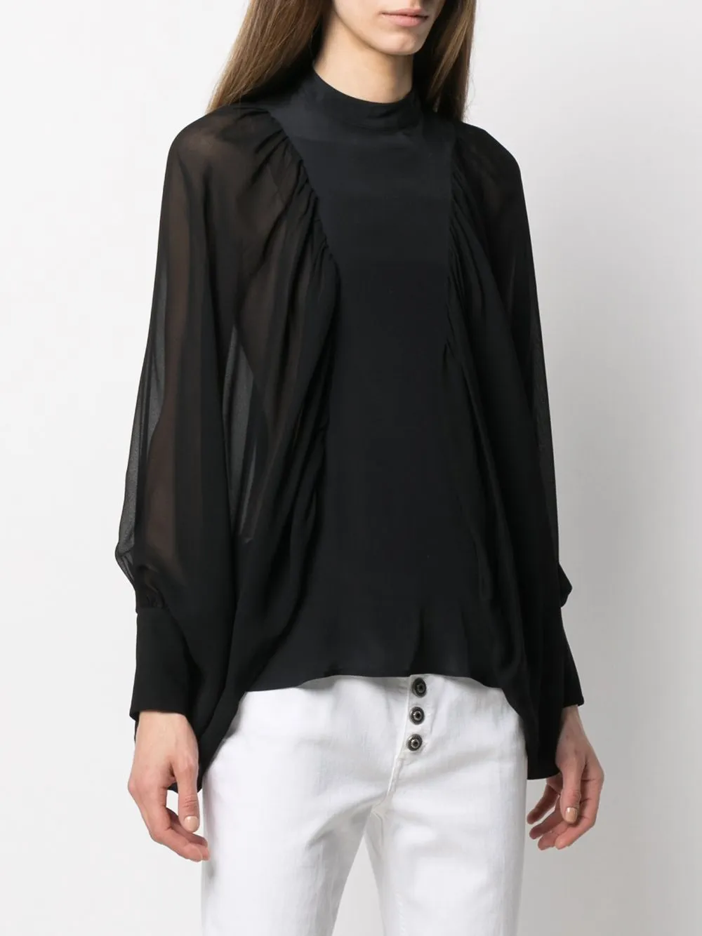 Sheer Bat Sleeve Blouse