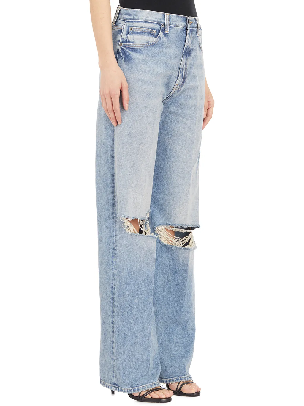 Five-Pocket Ripped Denim Trousers