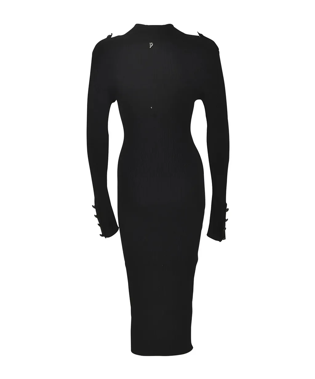 Ribbed Buttoned-Cuff Dress