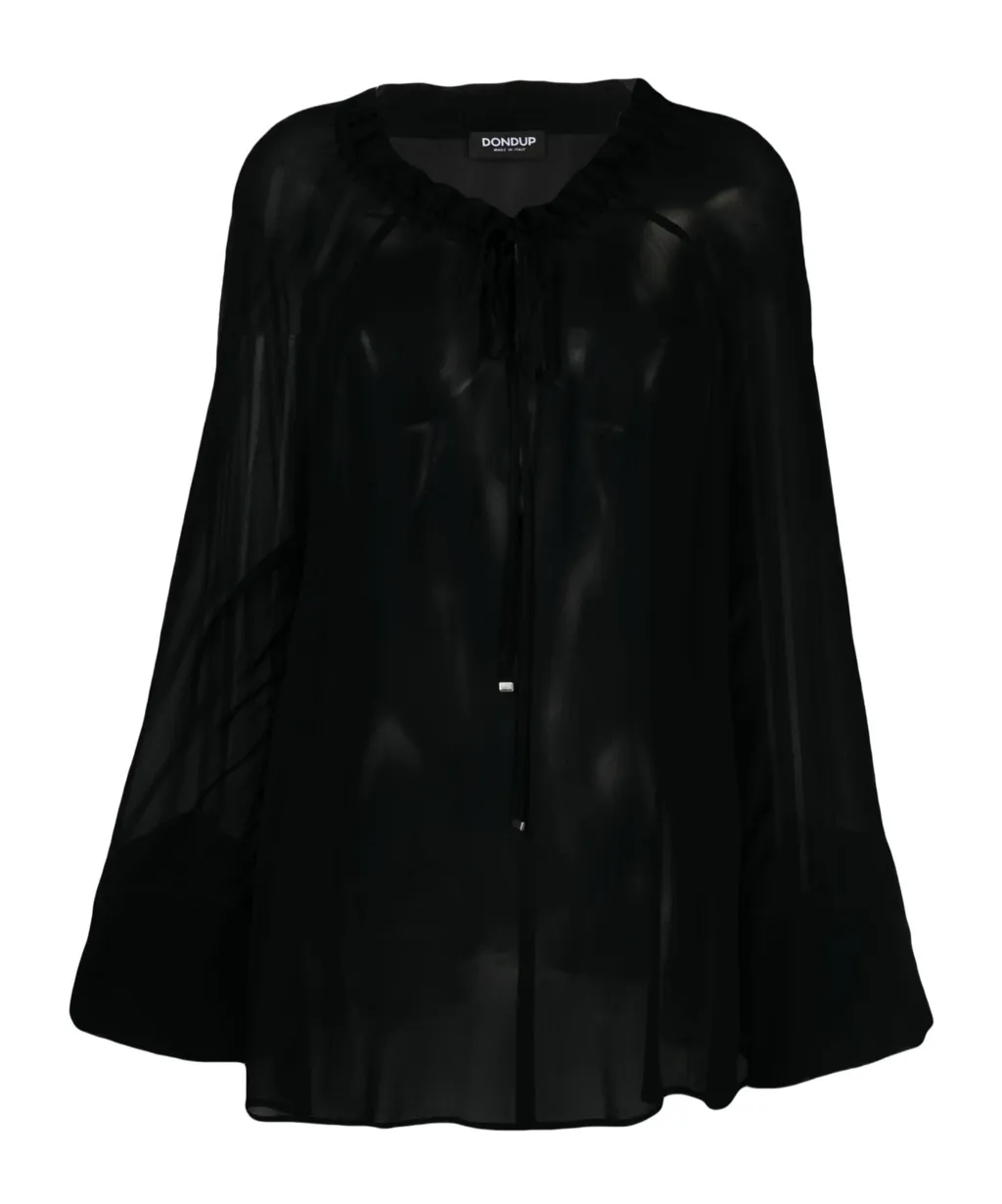 Tie-Neck Semi-Sheer Blouse