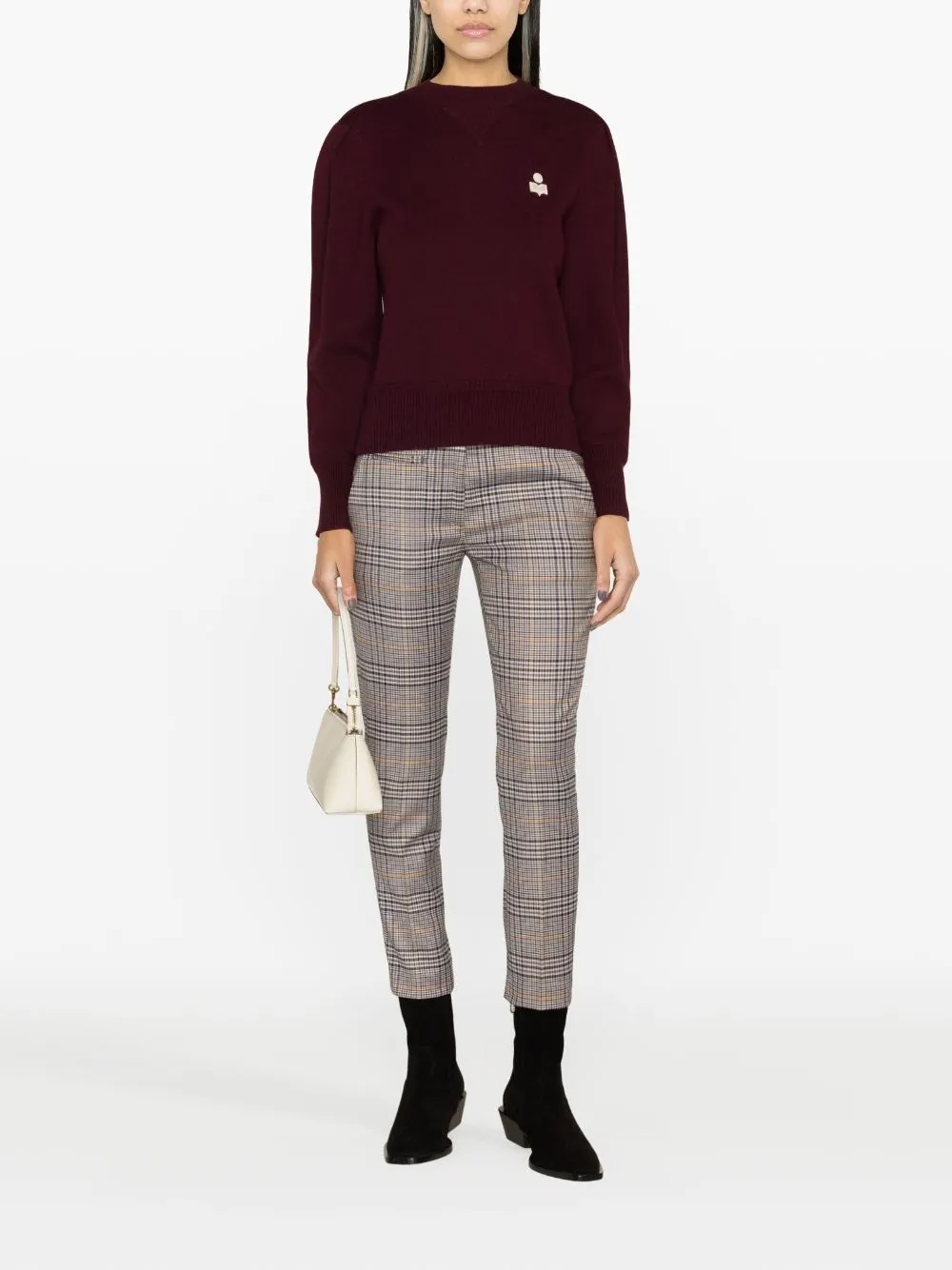 Check-Print Slim Cropped Trousers