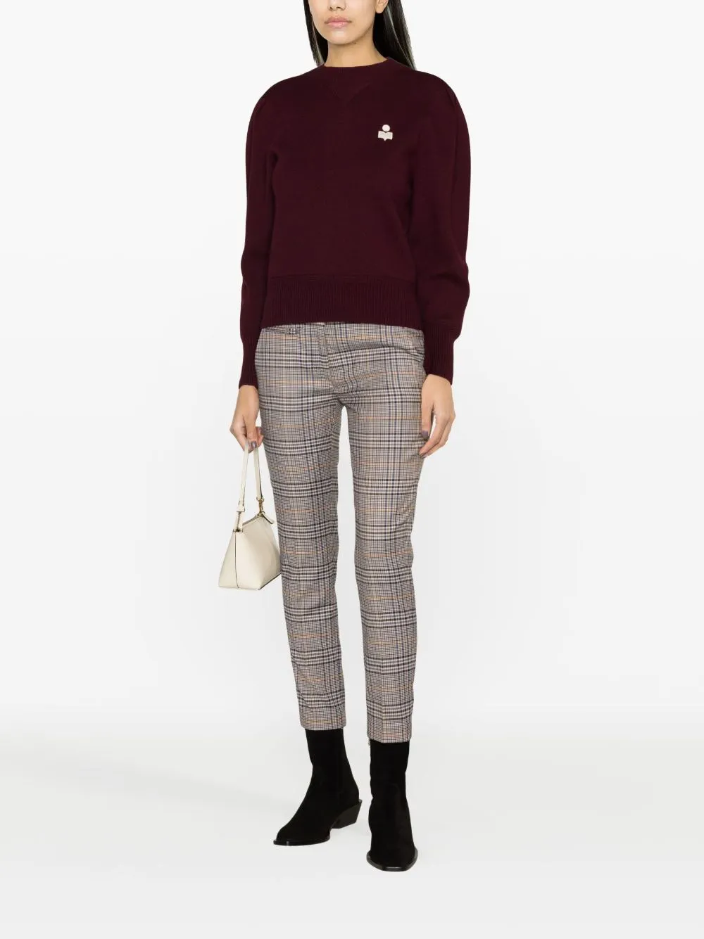 Check-Print Slim Cropped Trousers