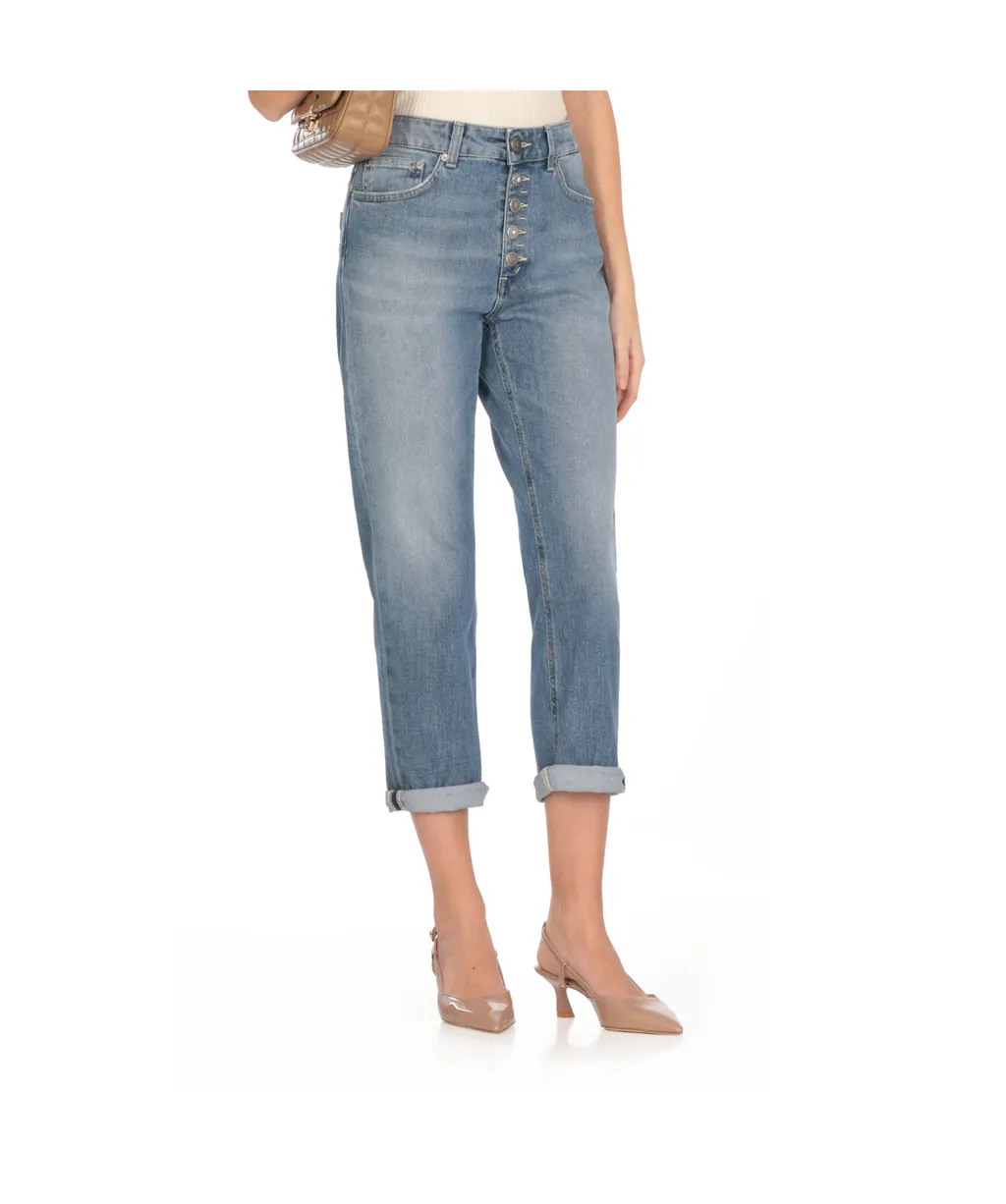 Jewel Button Straight-Leg Jeans