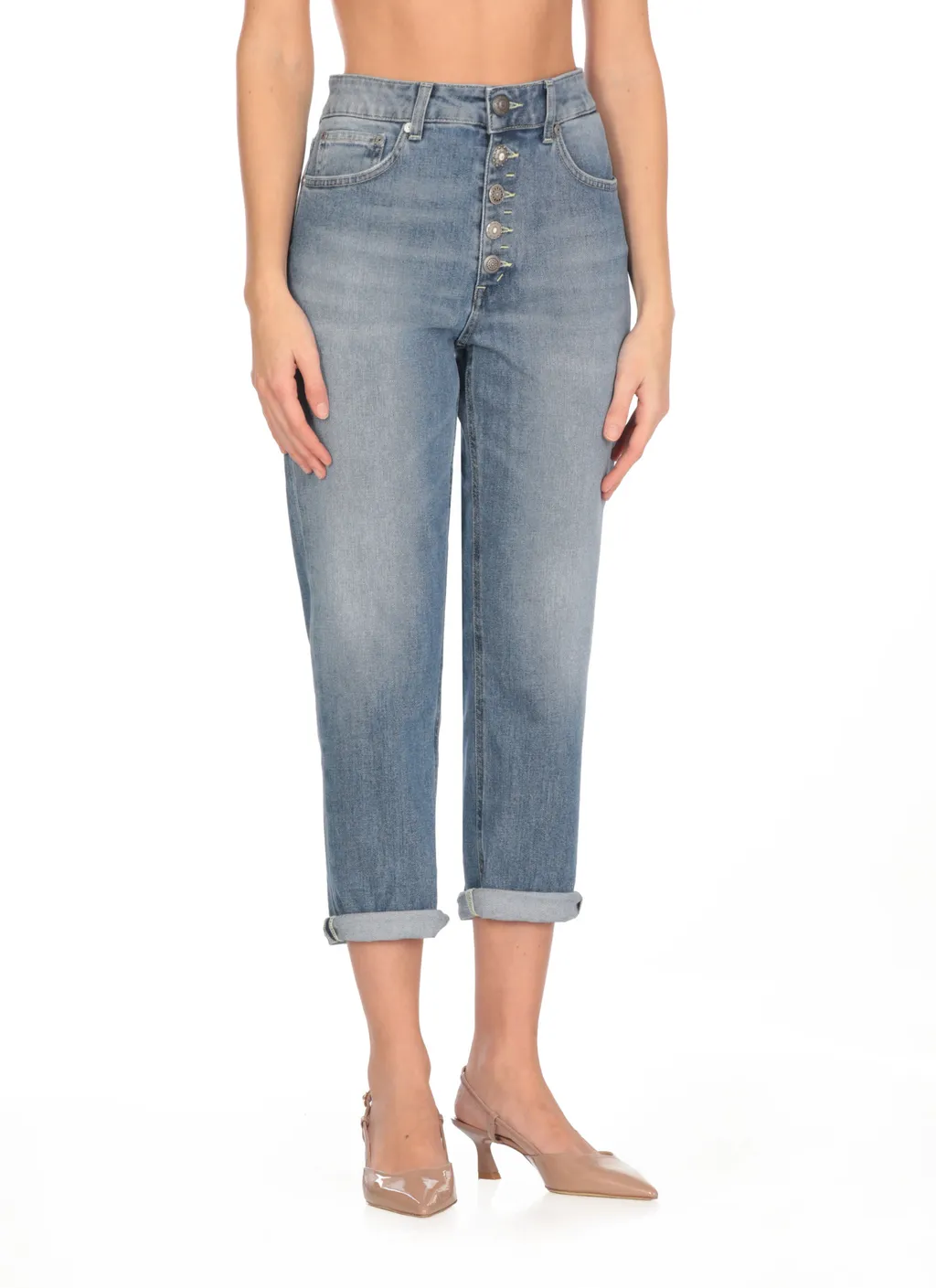 Jewel Button Straight-Leg Jeans