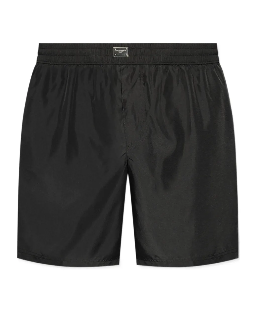 Logo Plaque Elastic Waist Swim Shorts