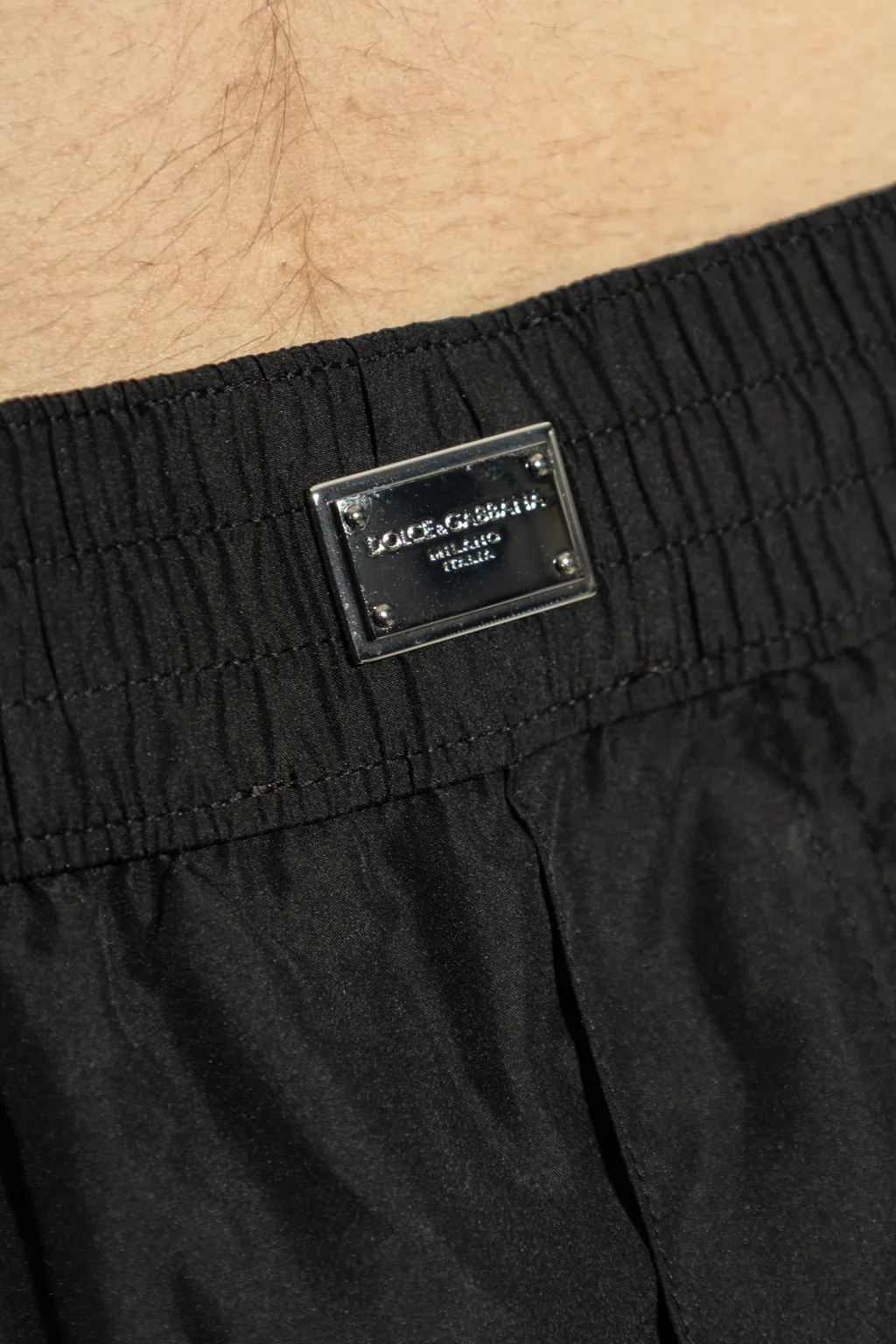 Logo Plaque Elastic Waist Swim Shorts