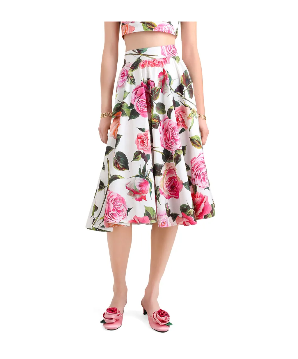Floral Printed Flared Midi Skirt