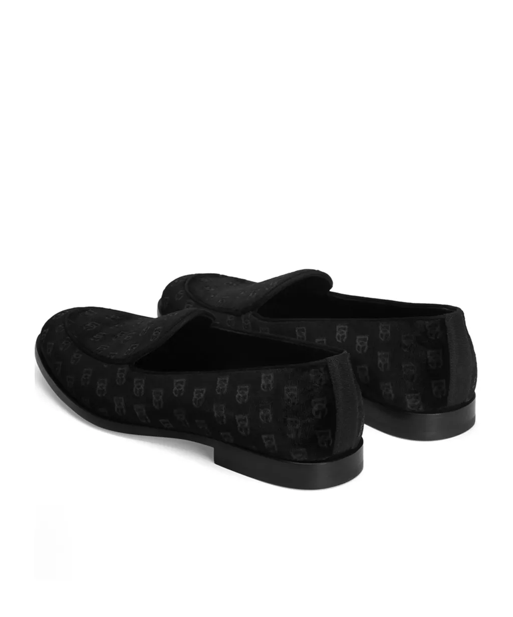 Logo Printed Velvet Loafers