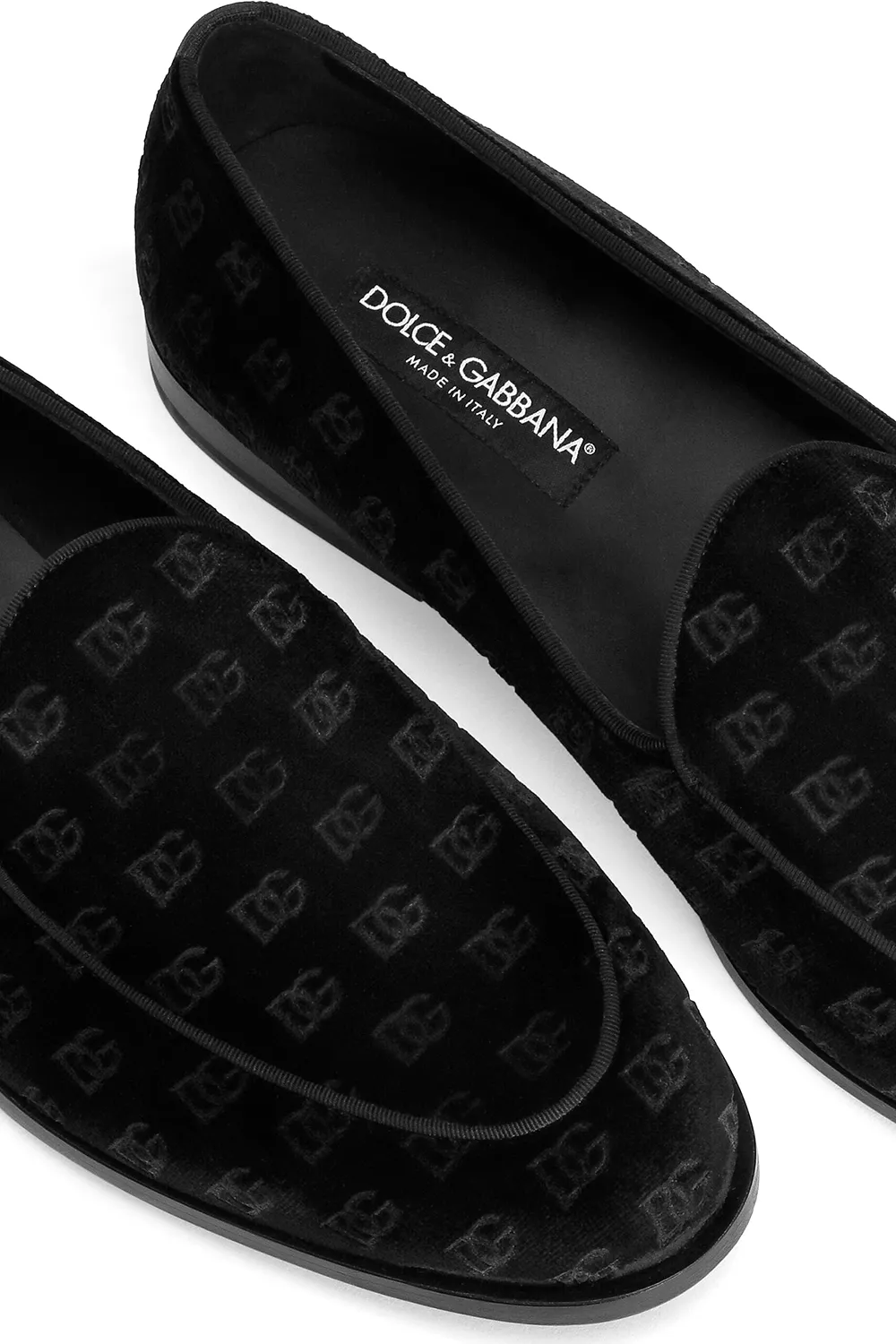Logo Printed Velvet Loafers
