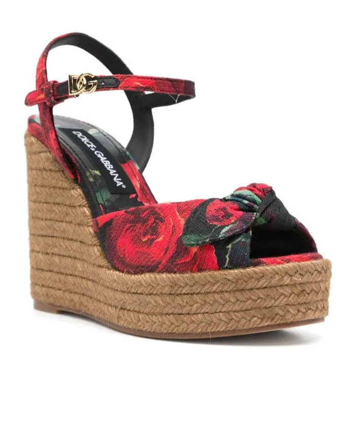 Floral Motif Wedge Sandals