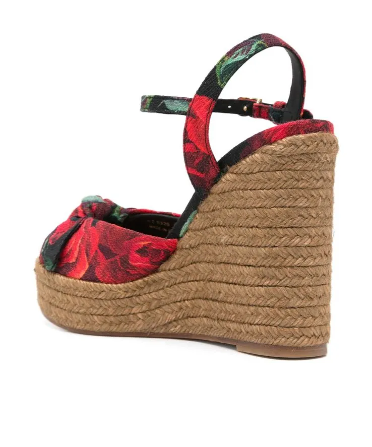 Floral Motif Wedge Sandals