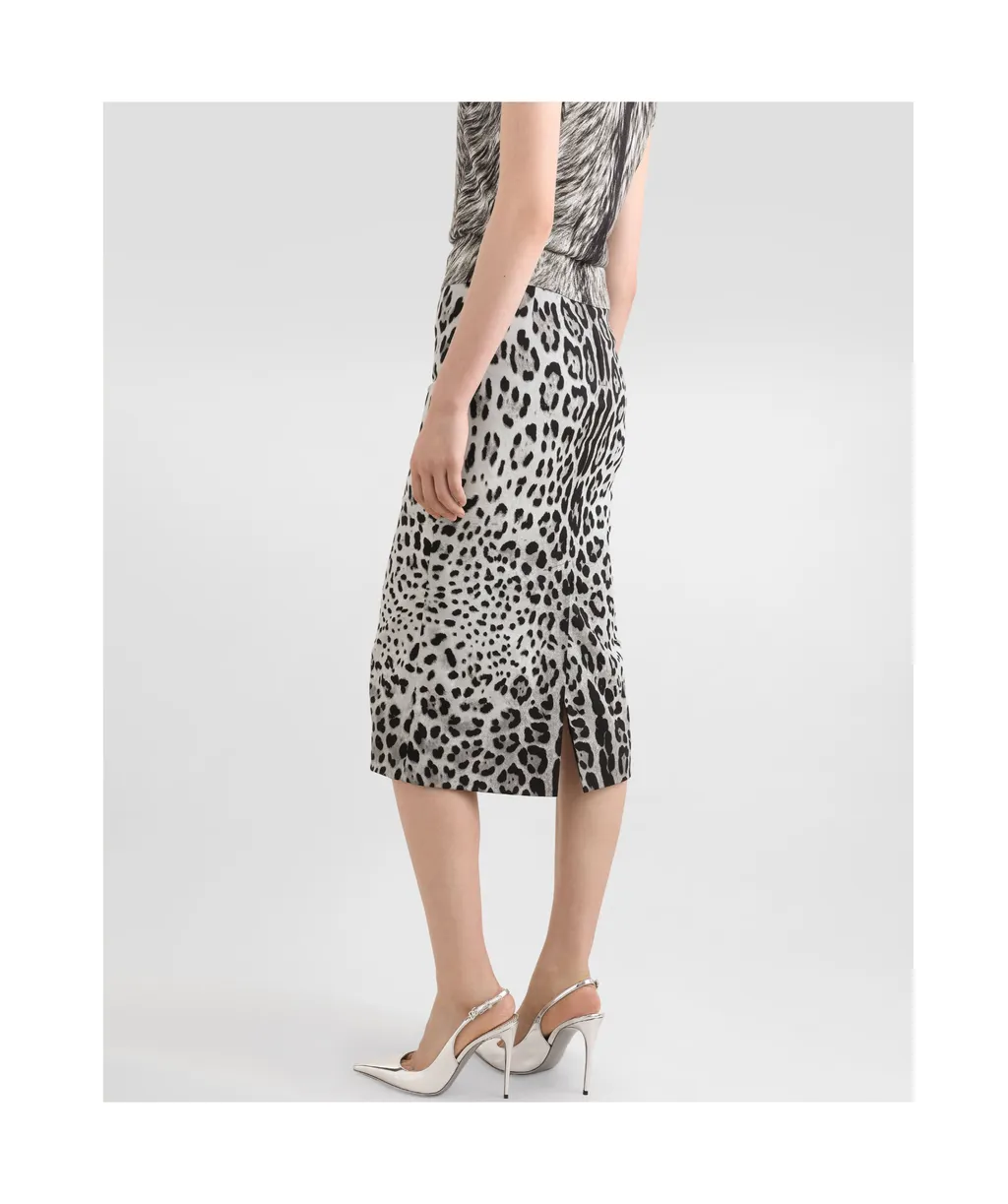Leopard Printed Charmeuse Midi Pencil Skirt