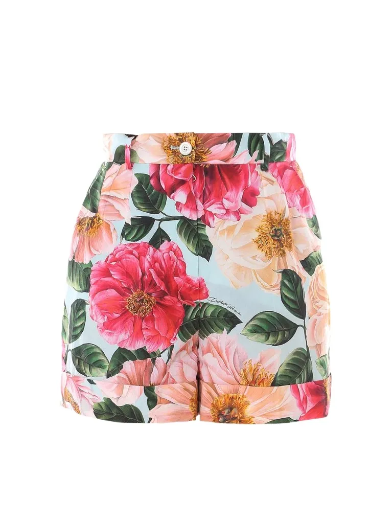 Floral-Print High-Waist Shorts