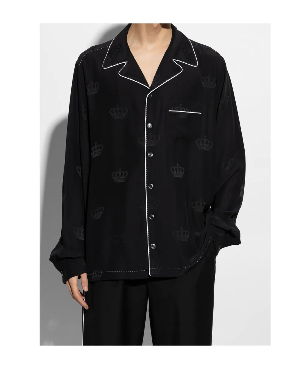 Contrast-Stitch Long-Sleeved Pajamas Top