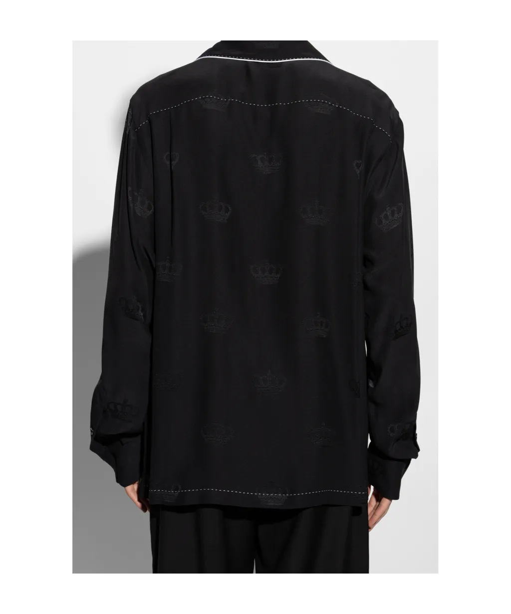 Contrast-Stitch Long-Sleeved Pajamas Top