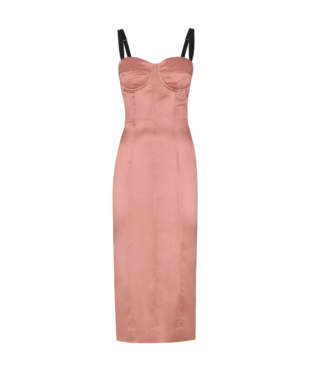 Satin Calf-Length Corset Dress