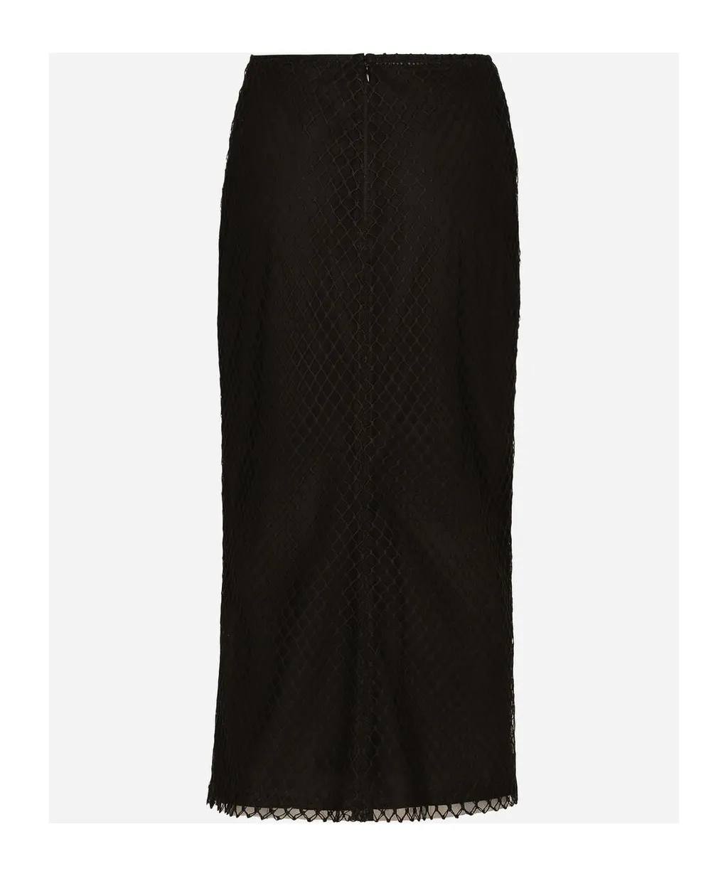 Mesh Calf-Length Pencil Skirt