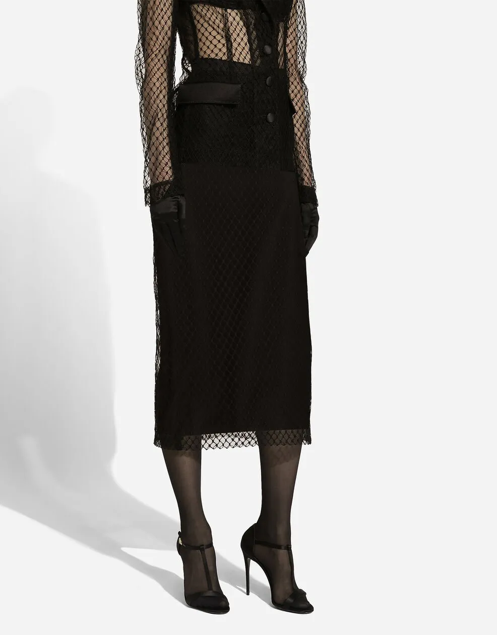Mesh Calf-Length Pencil Skirt