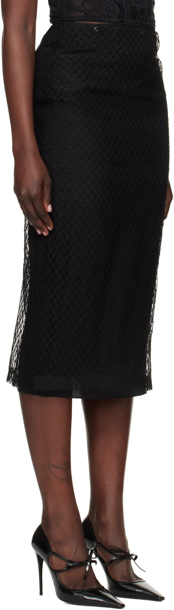Mesh Calf-Length Pencil Skirt