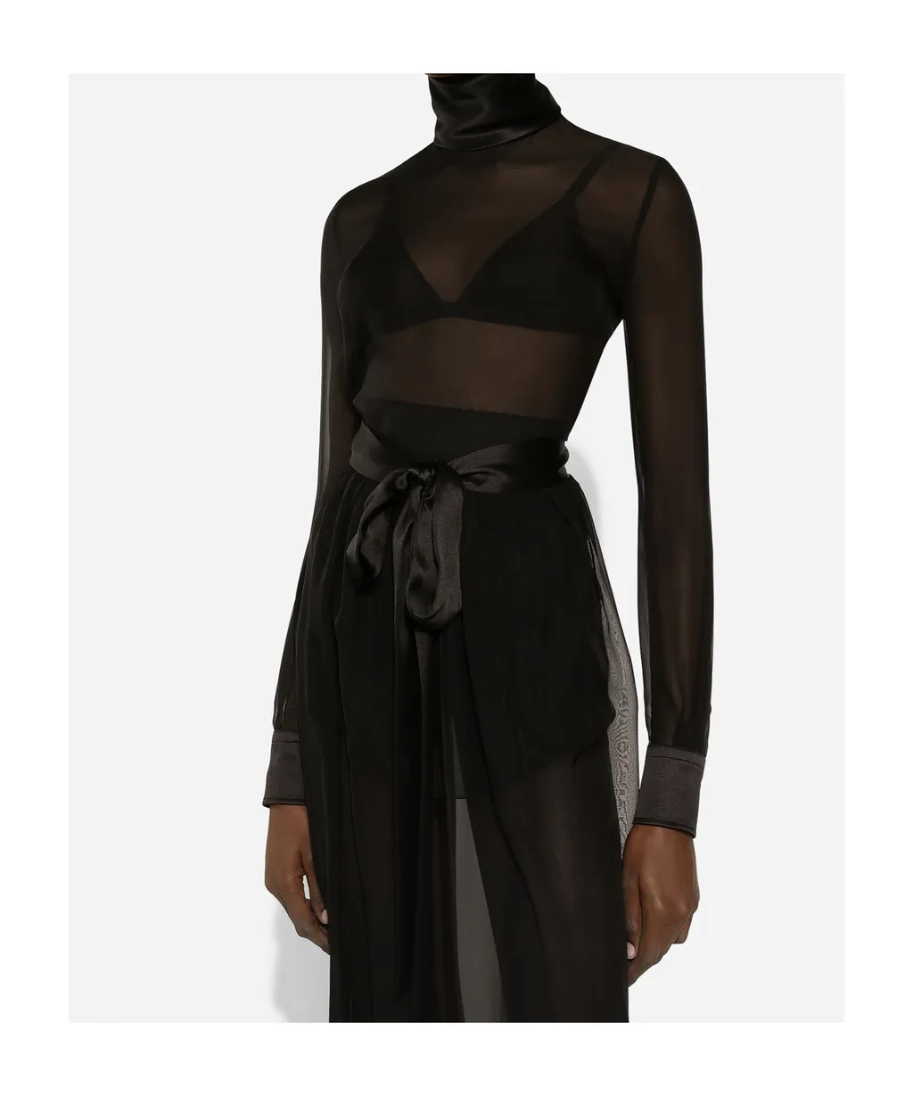 Satin Detailed Chiffon Blouse