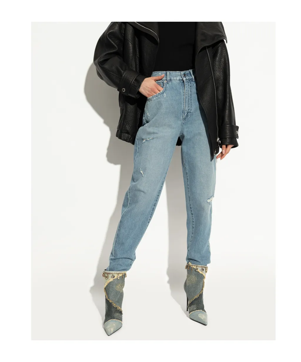 Embellished Pointed Toe Denim Ankle Boots